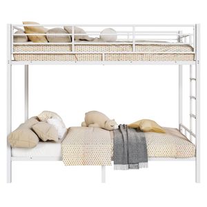 Letto a castello in ferro bianco, pieghevole e stabile, con telaio in metallo Twin XL, tubo quadrato, sponda alta e scaletta laterale apribile - Product Image 5