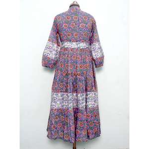 Vestido Maxi de Algodón 100% con Estampado de Bloques Suaves y Mangas Abullonadas para Mujer - Ropa Formal Elegante para Fiestas - Product Image 6