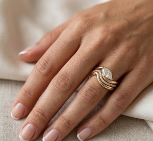 Ensemble de bagues de mariage de luxe plaqué or 18 carats avec diamant de laboratoire taille marquise unique, bande ondulée incurvée, certifié IGI - Product Image 4