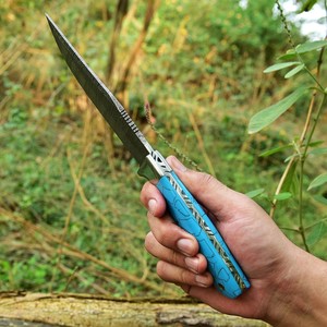 Hand Forged Damascus Steel Skinner <b>Knife</b> Turquoise <b>Handle</b> Full Tang Fixed Blade <b>Knife</b> with Scout Leather Sheath Custom OEM - Product Image 2