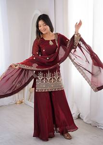 Robe Anarkali traditionnelle indienne et pakistanaise pour femmes, longue jusqu'au sol, brodée, avec dupatta, tenue de mariage - Product Image 3