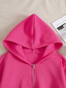 Fashion Blank Regular Zipper-Up Anti-Wrinkle Beaded Hoodie Sweatshirt Custom Plus Size Fleece <b>Drop</b> Shoulder Women's Hoodie - Product Image 2