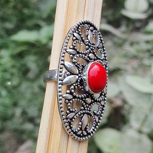 Red Coral <b>Ring</b> Silver Handmade Bollywood Indian Jewelry Natural Gemstone Statement <b>Ring</b> Elegant Gift For Women - Product Image 4