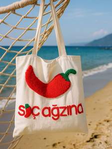 Bolso de mano de lona de algodón con patrón de frutas bordado, bolso de compras con cuentas, bolso de hombro reutilizable para el mercado de verduras - Product Image 5