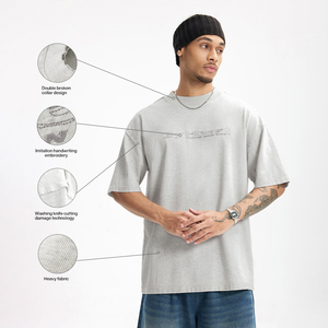 เสื้อยืดแขนสั้นทรงปกติสำหรับผู้ชาย สีเทาอ่อน คอกลม ผ้าฝ้าย 100% ระบายอากาศได้ดี สไตล์สตรีทแวร์ ออกแบบได้ตามต้องการ พร้อมโลโก้ด้านหน้า - Product Image 3