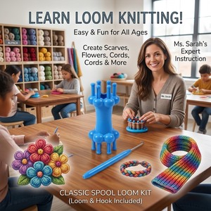 HC0162 Spool Loom w/chrochert and <b>plastic</b> needle| Blue <b>Plastic</b> Spool Loom with Crochet <b>Hook</b> and Needle Portable Crochet Kit - Product Image 2