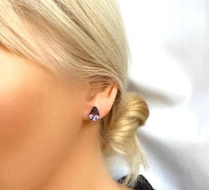 Genuine Amethyst Pear Solitaire Teardrop <b>Silver</b> <b>Stud</b> Earrings Elegant February Birthstone Jewelry Gift For Women - Product Image 2