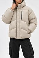 Blouson matelassé streetwear pour homme, col montant, fermeture éclair, coupe-vent, hiver, décontracté, coupe ample, rembourrage en polyester, devant régulier