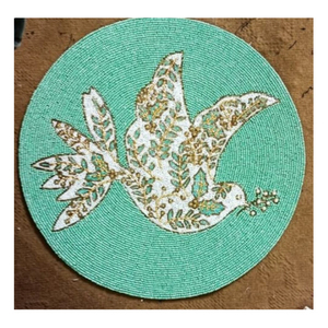 Napperon perlé de Noël en gros, écologique, rond, motif couronne de pin, avec perles de rocaille, fait main, pour décoration de table de fêtes - Product Image 4