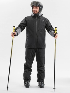 Men's Black Hooded Waterproof Ski Jacket Sporty Style Zipper Front Solid Color Winter Wear Regular Fit - Product Image 4