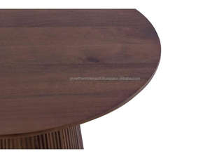 Mesa de Centro Moderna Redonda de Madera de Mango para Sala de Estar, Diseño Minimalista Marrón de Mediados de Siglo para Dormitorio - Product Image 3