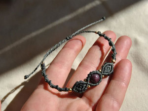 Handmade Macrame Garnet <b>Bracelet</b> Natural Red Gemstone Gray Cord Gold Beads <b>Adjustable</b> Boho Healing Jewelry for Women - Product Image 4