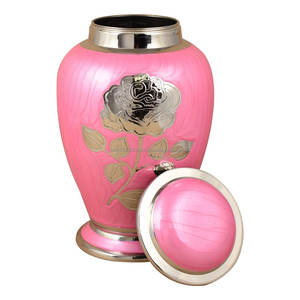 Vente en gros Urne funéraire en métal pour cendres humaines Urnes funéraires en laiton gravé rose émail rouge brillant fini - Product Image 6