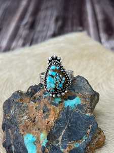 Turquoise Adjustable Ring in Sterling Silver Handmade Artisan Southwest Jewelry Blue Gemstone Cocktail Ring - Product Image 3