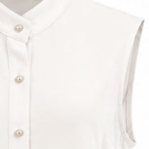 Women Sleeveless Pearl Button Bow Blouse Elegant Bow Neck Top Pearl Embellished Casual <b>Office</b> <b>Shirt</b> Custom Wholesale Ladies - Product Image 4