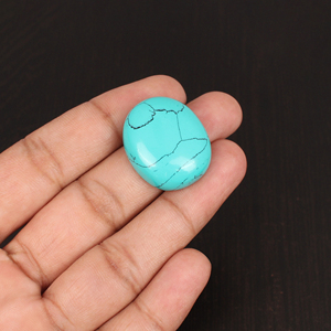 Pierre précieuse turquoise verte synthétique, cabochon ovale, 39,0 carats, 27x22 mm, pierre non montée pour bijoux - Product Image 2