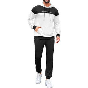 Conjunto deportivo de chándal con capucha para hombre, de dos piezas, con bloques de color, de forro polar, para correr. - Product Image 1