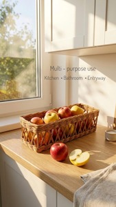 <b>Square</b> Rattan <b>Basket</b> Diagonal Weave Handmade Eco-Friendly Natural Rattan Storage <b>Baskets</b> Modern Multifunction Artex Green Earth - Product Image 5