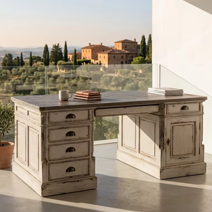 Zelda Solid Teak Wood Eco-Friendly Contemporary Office Desk Minimalist Natural Finish Executive <b>Workstation</b> Home Office - Product Image 3