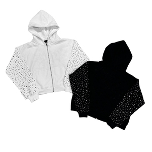Nouveau Hoodie Court Unisexe Tendance 2026 avec Manches à Strass Noir et Blanc – Personnalisable OEM ODM - Product Image 1