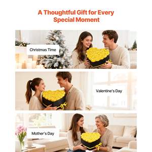 Fleurs éternelles 27 roses jaunes conservées en forme de cœur, boîte de bouquet immortel pour femmes, anniversaire, vacances, Saint-Valentin - Product Image 5