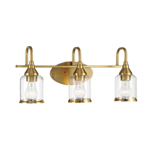 Lampada da Bagno Contemporanea Twilight a Tre Luci in Oro Spazzolato 22'L x 10'H x 7.48'P con Vetro Trasparente - Product Image 3