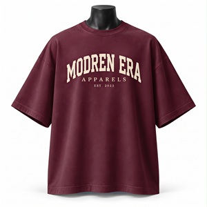 Camiseta gráfica extragrande de algodón grueso color granate oscuro, fabricación al por mayor de ropa urbana de marca personalizada OEM. - Product Image 1