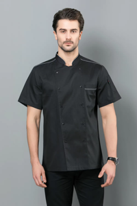 Wash-resistant Zipper Hotel Staff Uniform Restaurant Black <b>White</b> <b>Short</b> Sleeve Logo Customize Chef <b>Jacket</b> - Product Image 6