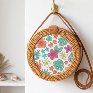 Bolso Redondo de Ratán Tejido a Mano para Mujer, Bolso Bandolera Natural para Vacaciones en la Playa y Moda Casual, Bolso Ecológico - Product Image 1