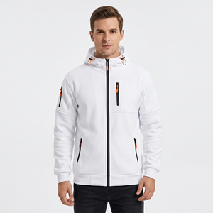 Veste polaire zippée à capuche blanche pour homme, coupe régulière, coupe-vent, vêtement d'extérieur décontracté pour l'hiver, impression numérique, coton biologique, Bangladesh - Product Image 1