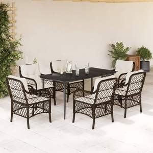 Set da pranzo in Poly Rattan marrone 7 pezzi con cuscini eleganti mobili da esterno - Product Image 1
