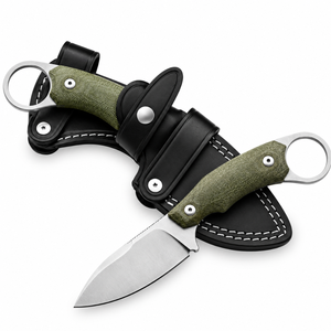 Cuchillos de Caza de Hoja Fija con Textura de Tela Verde, Anillo de Dedo de Metal Plateado y Funda Negra para Actividades al Aire Libre - Product Image 5