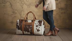 Sac de voyage en cuir véritable à poils, sac de week-end en cuir de vachette grande capacité, sac fourre-tout vintage à suspendre LHDB-0051 - Product Image 4