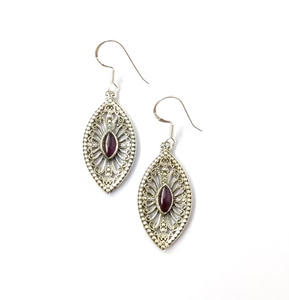 Elegant 925 Sterling <b>Silver</b> <b>Drop</b> <b>Earrings</b> With Garnet Gemstone Floral Design Women's Jewelry - Product Image 3