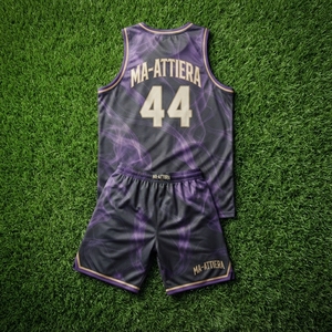 Uniforme de basket-ball pour hommes MA-ATTIERA, maillot et short en sublimation violet et noir, polyester respirant, vêtements d'équipe, taille adulte - Product Image 6