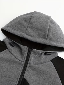 Men's Color Block Pattern Front Logo Hooded Sweatshirt Full Zip Pullover Jacket Long Sleeve Casual Winter Outerwear - Product Image 4