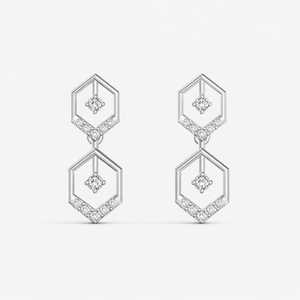 IGI Certified Lab Grown Diamond Geometric <b>Drop</b> Earrings 9KT Yellow / White & Rose Gold Hexagon Dangle Earrings for Women - Product Image 3