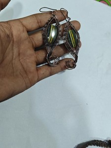 Handmade Copper <b>Wire</b> Wrapped White Jasper Earrings Natural Stone Elaborate Design Boho Style Wholesale Jewelry Supply for Women - Product Image 3