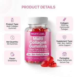 Gomitas de Colágeno Múltiple de Marca Privada de Fabricante OEM, Suplemento Dietético con Biotina, Queratina, Multivitaminas, Sabor Fresa - Product Image 2