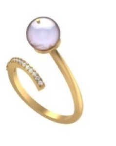 Gold Plated Minimalist Open Design <b>Ring</b> Genuine Single Pearl with <b>Crystal</b> Accents Resizable Fashion Jewelry for Women - Product Image 2