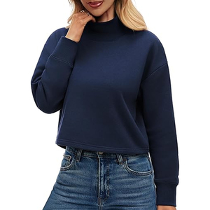 Women Navy Blue High Neck Long Sleeve Casual Pullover <b>Sweatshirt</b> Winter Wholesale Apparel 2026 Front <b>Embroidery</b> - Product Image 1