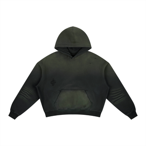 Sweat-shirt à capuche décontracté pour homme en coton molletonné uni, style vintage, épaules tombantes, effet délavé soleil - Product Image 1