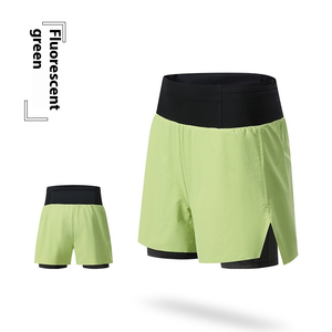 กางเกงขาสั้นกีฬาวิ่งมาราธอนเอวสูงสำหรับผู้หญิง มีกระเป๋าหลัง ไซส์ XL กางเกงโยคะแบบสองชั้นซ้อนทับ กางเกงวิ่งออกกำลังกายป้องกันโป๊ - Product Image 5