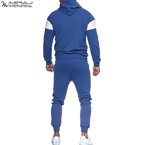 Blue And <b>White</b> Contrast Color Full Sleeve Drawstring Joggers Casual Wear Autumn Outfit Contrast Design Tracksuits For <b>Men</b> Wear - Product Image 6