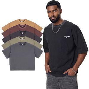 T-shirt Homme Oversize Boxy Délavé à l'Acide de Haute Qualité, Populaire, Style Vintage, en Coton, Coupe Courte - Product Image 1