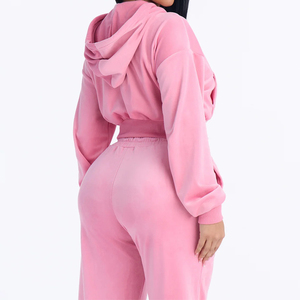 Conjunto de Pantalones Deportivos de Cintura Alta y Pierna Ancha para Mujer, con Sudadera Corta con Cierre, Dos Piezas, Fabricante Personalizado OEM ODM - Product Image 2