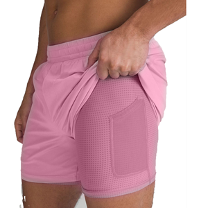 Pantalones Cortos Deportivos Morados de Cintura Alta para Hombre con Bolsillos, de Secado Rápido, Cintura Elástica, Tejido de Punto, Spandex y Poliéster - Product Image 2
