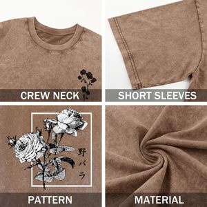 Camiseta Gráfica Oversize para Hombre, Estilo Vintage con Lavado Ácido, Estampado Floral de Rosas, Proveedor al por Mayor OEM - Product Image 4
