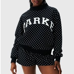 Custom Women Winter <b>Eco</b>-Friendly Polka <b>Dot</b> Varsity Turtleneck Oversized Pullover Sweatshirt OEM Matching Shorts Youth Club Wear - Product Image 2