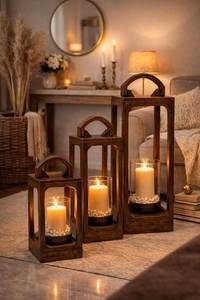 Customized Handmade Wooden Candle <b>Lantern</b> with <b>Black</b> Top Empty Candle Holder For Event & Home Decor Centerpieces - Product Image 6